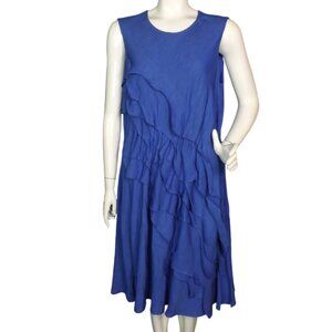 COS Dress, 14, Midi, Blue Peasant/tiered ruffles, Zip back, Pockets! Linen blend